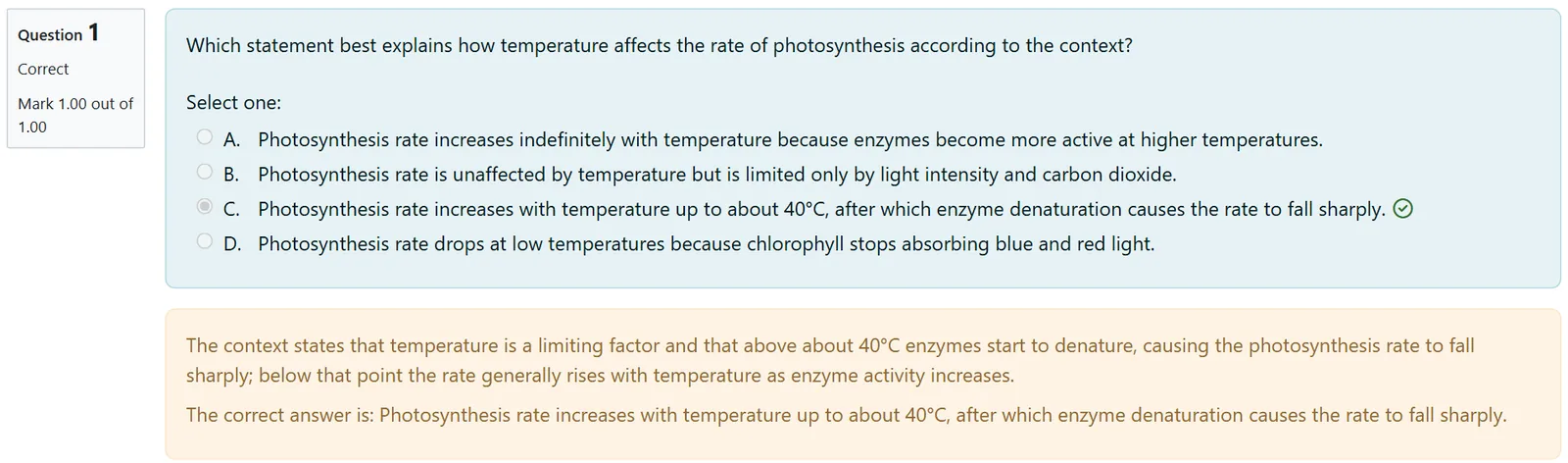 Moodle AI quiz question generated from a document, with the explanation of the correct answer